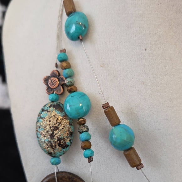 Turquoise and Brown Beaded Necklace - Picture 3 of 6